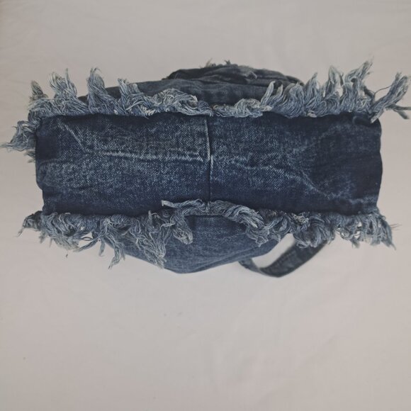 YAALI Denim Distressed Frayed Shoulder Tote Bag - Picture 8 of 16